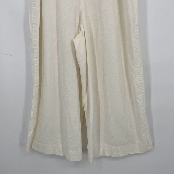 Topshop UK Linen Blend Jumpsuit‎ Romper Wide Leg Cropped  Boho Cream Size US 4 - Picture 11 of 13